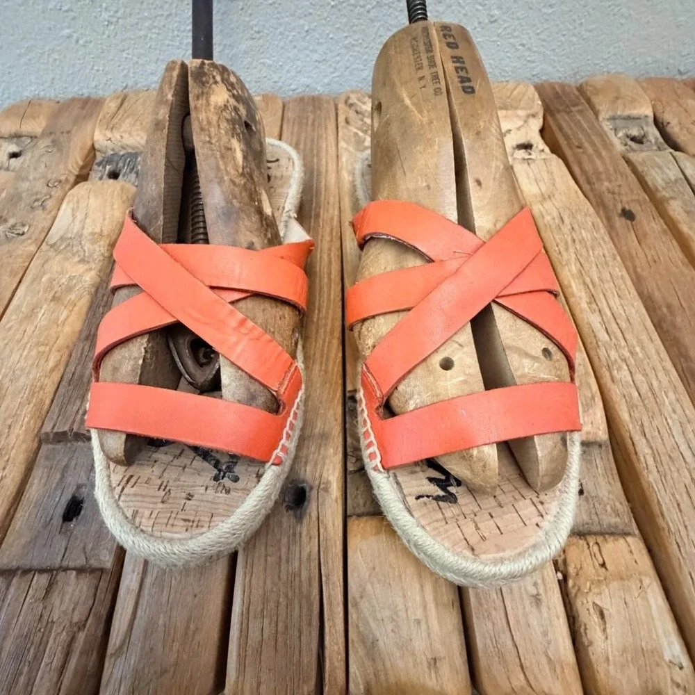 Sam Edelman Averie Orange Leather Strappy Espadrille Slide Sandals Womens 8.5M